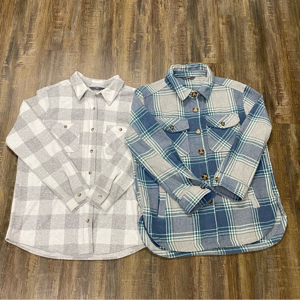 Plaid Ladies Shirt‎ Shacket Gray Green Cozy Soft, Warm, Heavy, Pockets, Fall S